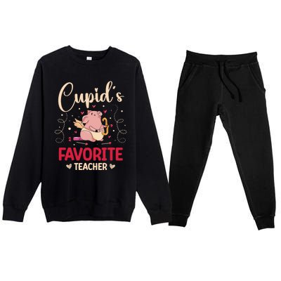 Valentine's Day Pig Lover Funny Cupid's Favorite Teacher Gift Premium Crewneck Sweatsuit Set