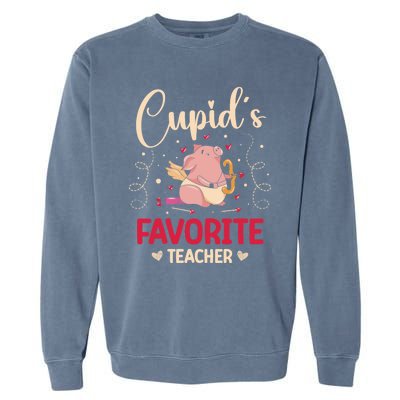 Valentine's Day Pig Lover Funny Cupid's Favorite Teacher Gift Garment-Dyed Sweatshirt