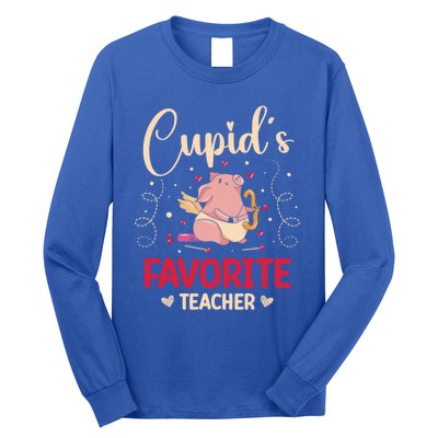 Valentine's Day Pig Lover Funny Cupid's Favorite Teacher Gift Long Sleeve Shirt