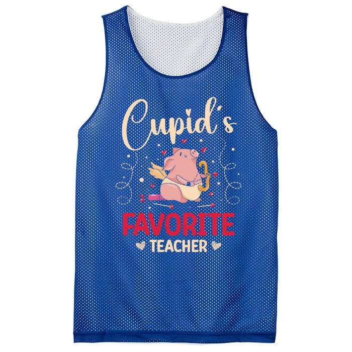 Valentine's Day Pig Lover Funny Cupid's Favorite Teacher Gift Mesh Reversible Basketball Jersey Tank