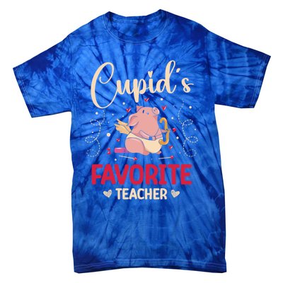 Valentine's Day Pig Lover Funny Cupid's Favorite Teacher Gift Tie-Dye T-Shirt