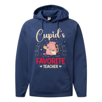 Valentine's Day Pig Lover Funny Cupid's Favorite Teacher Gift Performance Fleece Hoodie