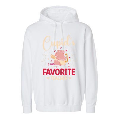 Valentine's Day Pig Lover Funny Cupid's Favorite Teacher Gift Garment-Dyed Fleece Hoodie