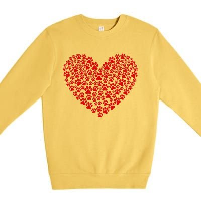 Valentine's Day Paw Heart Prints Dog Cat Lovers Red Love Pet Premium Crewneck Sweatshirt