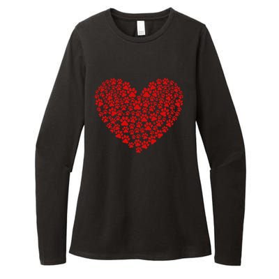 Valentine's Day Paw Heart Prints Dog Cat Lovers Red Love Pet Womens CVC Long Sleeve Shirt