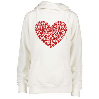 Valentine's Day Paw Heart Prints Dog Cat Lovers Red Love Pet Womens Funnel Neck Pullover Hood