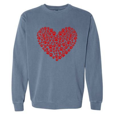 Valentine's Day Paw Heart Prints Dog Cat Lovers Red Love Pet Garment-Dyed Sweatshirt