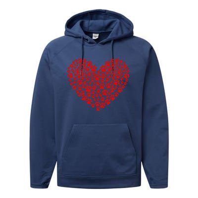 Valentine's Day Paw Heart Prints Dog Cat Lovers Red Love Pet Performance Fleece Hoodie