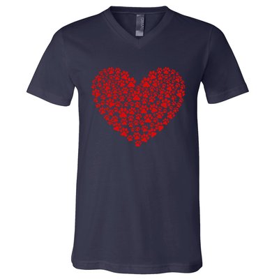 Valentine's Day Paw Heart Prints Dog Cat Lovers Red Love Pet V-Neck T-Shirt