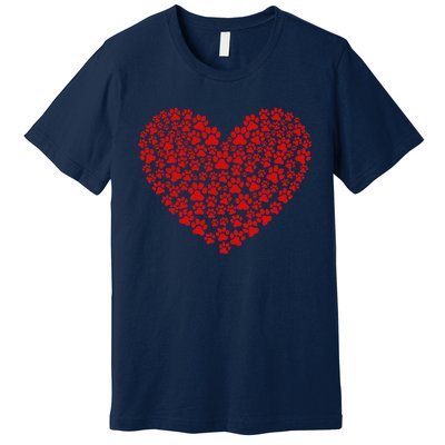 Valentine's Day Paw Heart Prints Dog Cat Lovers Red Love Pet Premium T-Shirt