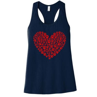 Valentine's Day Paw Heart Prints Dog Cat Lovers Red Love Pet Women's Racerback Tank