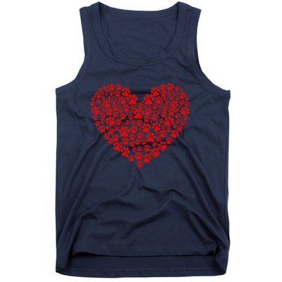 Valentine's Day Paw Heart Prints Dog Cat Lovers Red Love Pet Tank Top