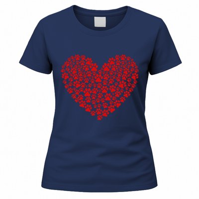 Valentine's Day Paw Heart Prints Dog Cat Lovers Red Love Pet Women's T-Shirt