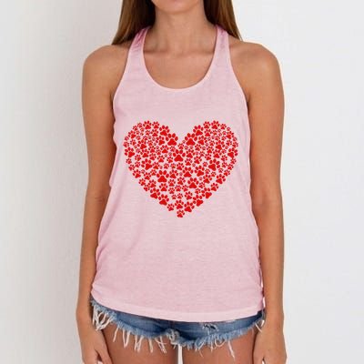 Valentine's Day Paw Heart Prints Dog Cat Lovers Red Love Pet Women's Knotted Racerback Tank