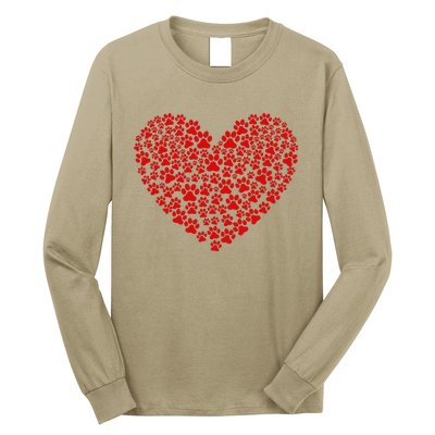 Valentine's Day Paw Heart Prints Dog Cat Lovers Red Love Pet Long Sleeve Shirt