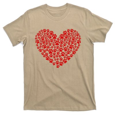 Valentine's Day Paw Heart Prints Dog Cat Lovers Red Love Pet T-Shirt