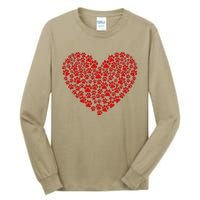 Valentine's Day Paw Heart Prints Dog Cat Lovers Red Love Pet Tall Long Sleeve T-Shirt