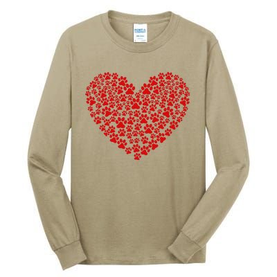 Valentine's Day Paw Heart Prints Dog Cat Lovers Red Love Pet Tall Long Sleeve T-Shirt