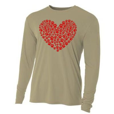 Valentine's Day Paw Heart Prints Dog Cat Lovers Red Love Pet Cooling Performance Long Sleeve Crew