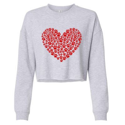 Valentine's Day Paw Heart Prints Dog Cat Lovers Red Love Pet Cropped Pullover Crew