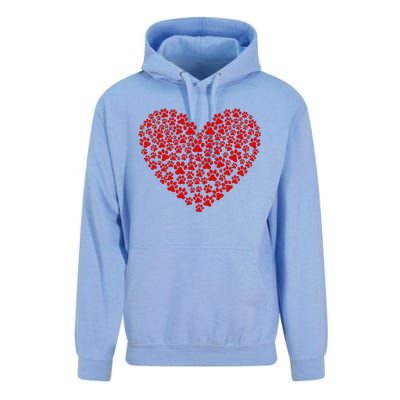 Valentine's Day Paw Heart Prints Dog Cat Lovers Red Love Pet Unisex Surf Hoodie