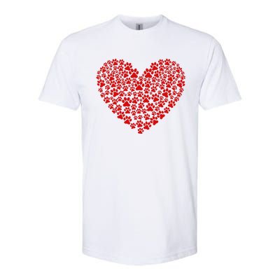 Valentine's Day Paw Heart Prints Dog Cat Lovers Red Love Pet Softstyle CVC T-Shirt