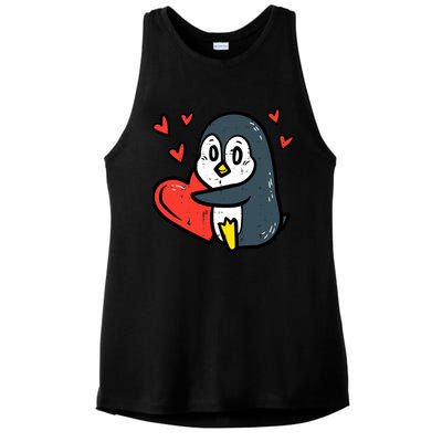 Valentines Day Penguin Heart Boy Girl Toddlers Baby Ladies PosiCharge Tri-Blend Wicking Tank