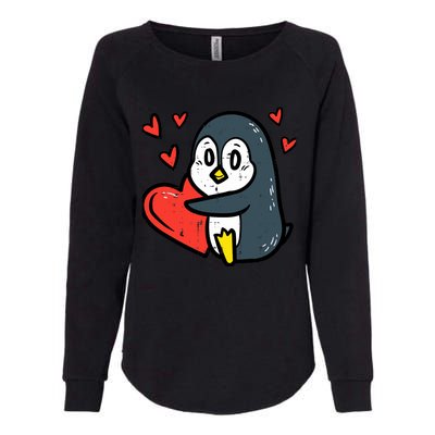 Valentines Day Penguin Heart Boy Girl Toddlers Baby Womens California Wash Sweatshirt