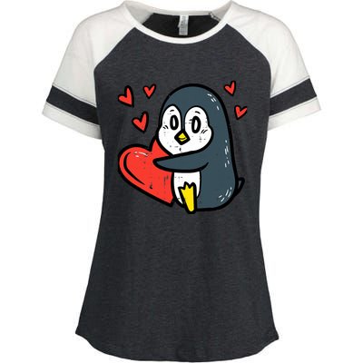 Valentines Day Penguin Heart Boy Girl Toddlers Baby Enza Ladies Jersey Colorblock Tee