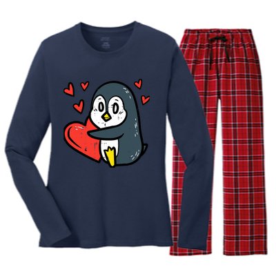 Valentines Day Penguin Heart Boy Girl Toddlers Baby Women's Long Sleeve Flannel Pajama Set 