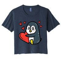 Valentines Day Penguin Heart Boy Girl Toddlers Baby Women's Crop Top Tee