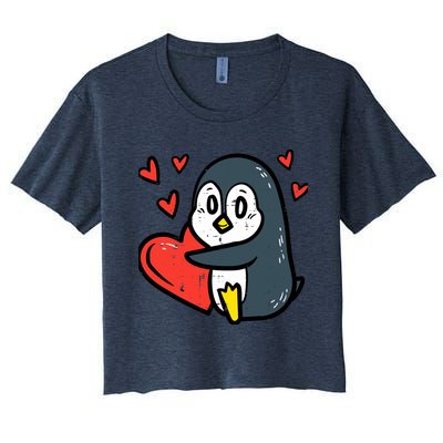 Valentines Day Penguin Heart Boy Girl Toddlers Baby Women's Crop Top Tee