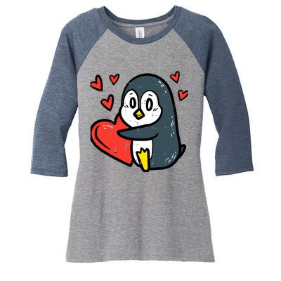 Valentines Day Penguin Heart Boy Girl Toddlers Baby Women's Tri-Blend 3/4-Sleeve Raglan Shirt