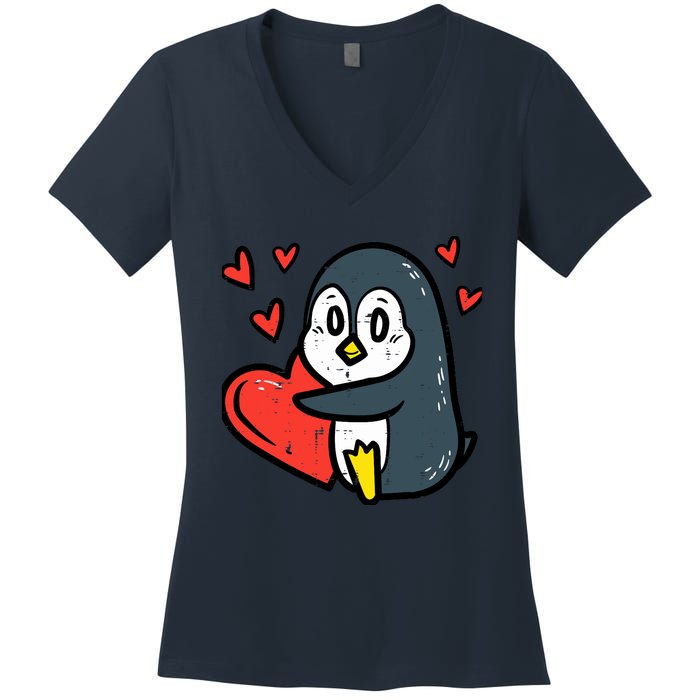 Valentines Day Penguin Heart Boy Girl Toddlers Baby Women's V-Neck T-Shirt