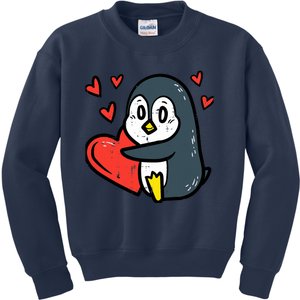 Valentines Day Penguin Heart Boy Girl Toddlers Baby Kids Sweatshirt