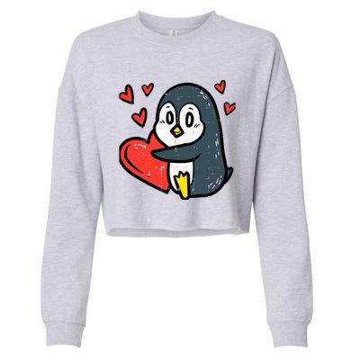 Valentines Day Penguin Heart Boy Girl Toddlers Baby Cropped Pullover Crew