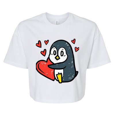 Valentines Day Penguin Heart Boy Girl Toddlers Baby Bella+Canvas Jersey Crop Tee