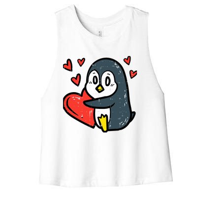 Valentines Day Penguin Heart Boy Girl Toddlers Baby Women's Racerback Cropped Tank