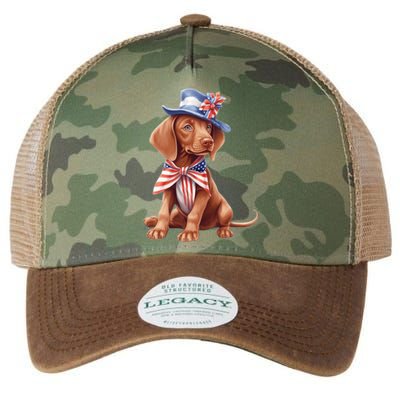 Vizsla Dog Puppy USA Flag American Patriotic Dogs 4th Of July Legacy Tie Dye Trucker Hat