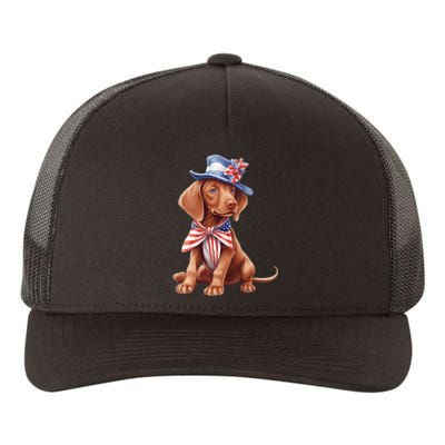 Vizsla Dog Puppy USA Flag American Patriotic Dogs 4th Of July Yupoong Adult 5-Panel Trucker Hat