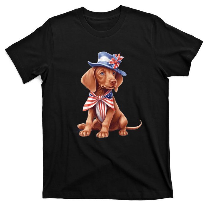 Vizsla Dog Puppy USA Flag American Patriotic Dogs 4th Of July T-Shirt