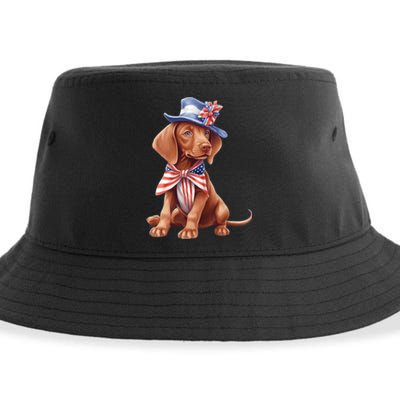 Vizsla Dog Puppy USA Flag American Patriotic Dogs 4th Of July Sustainable Bucket Hat