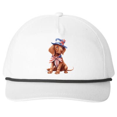 Vizsla Dog Puppy USA Flag American Patriotic Dogs 4th Of July Snapback Five-Panel Rope Hat