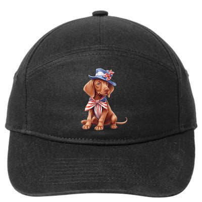 Vizsla Dog Puppy USA Flag American Patriotic Dogs 4th Of July 7-Panel Snapback Hat