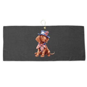 Vizsla Dog Puppy USA Flag American Patriotic Dogs 4th Of July Large Microfiber Waffle Golf Towel