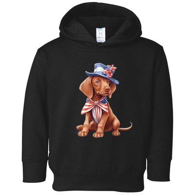 Vizsla Dog Puppy USA Flag American Patriotic Dogs 4th Of July Toddler Hoodie