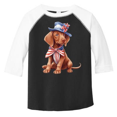 Vizsla Dog Puppy USA Flag American Patriotic Dogs 4th Of July Toddler Fine Jersey T-Shirt