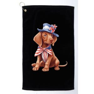 Vizsla Dog Puppy USA Flag American Patriotic Dogs 4th Of July Platinum Collection Golf Towel