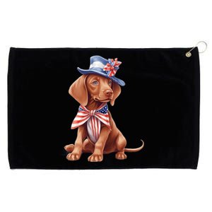 Vizsla Dog Puppy USA Flag American Patriotic Dogs 4th Of July Grommeted Golf Towel