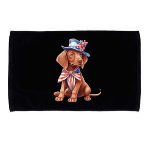 Vizsla Dog Puppy USA Flag American Patriotic Dogs 4th Of July Microfiber Hand Towel